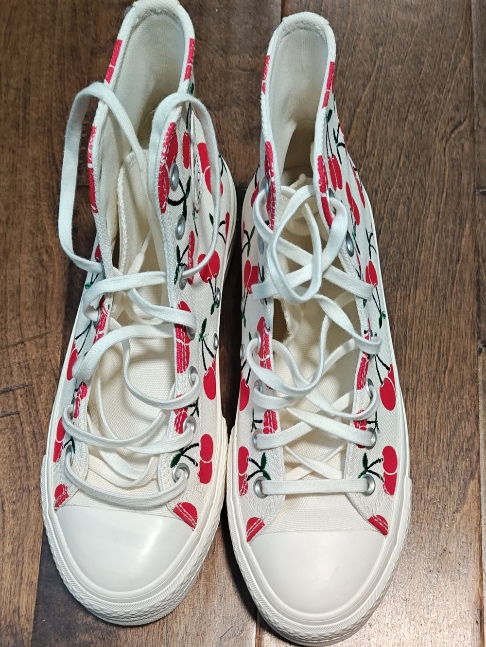 Converse Cream High-Top Sneakers with Red Cherry Print